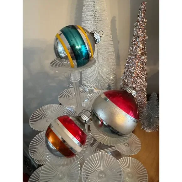 3 striped vintage Christmas ornaments, glass Christmas balls - Picture 3 of 4